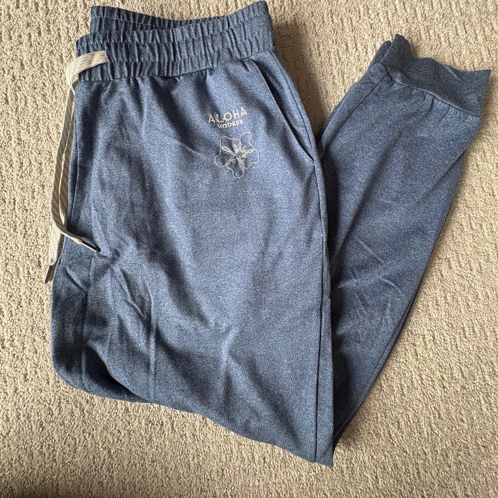 Aloha Brand Blue Heather Joggers with Embroidered Logo on Hip Size M/L